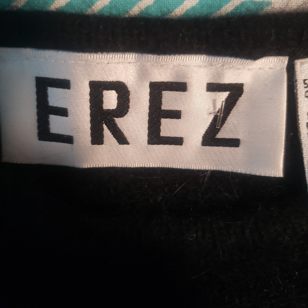 Erez Vintage Sweater large black Angora Rabbit Hair Leather Snakeskin - Picture 6 of 12